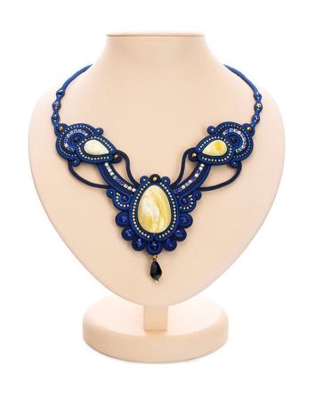 Braided Textile Necklace With Amber And Crystals The India, image 