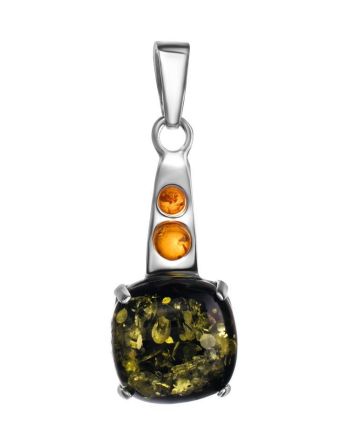 Bright Silver Pendant With Green And Cognac Amber The Prussia, image 