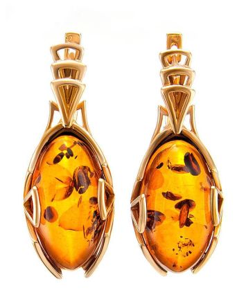 Golden Earrings With Cognac Amber The Rendezvous, image 