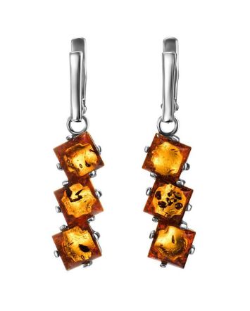 Geometric Amber Earrings In Sterling Silver The Puzzle, image 