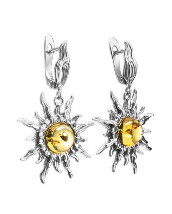 Drop Amber Earrings In Sterling Silver The Helios, image 
