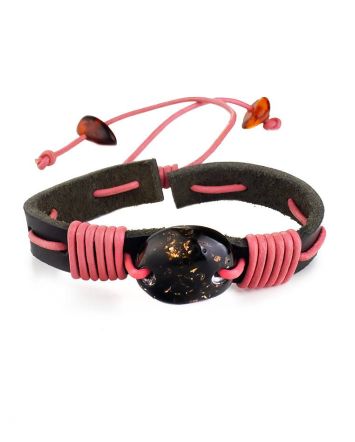 Dark Leather Tie Bracelet With Black Amber The Copacabana, image 