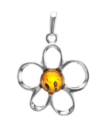 Cute Amber Pendant In Sterling Silver The Daisy, image 