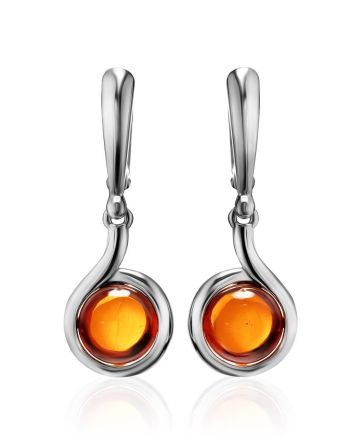 Lovely Silver Drop Earrings With Cognac Amber The Berry, image 