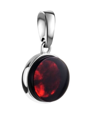 Round Silver Pendant With Bright Cherry Amber The Furor, image 