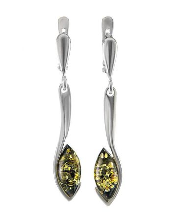 Sterling Silver Dangles With Bright Green Amber The Adagio, image 