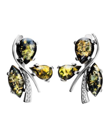 Green Amber Earrings In Sterling Silver The Verbena, image 