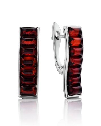 Geometric Amber Earrings In Sterling Silver The Puzzle, image 