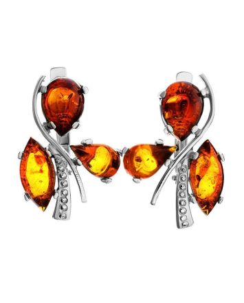 Cognac Amber Earrings In Sterling Silver The Verbena, image 