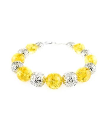 Silver Ball Beaded Bracelet With Lemon Amber, image 
