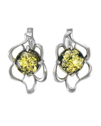 Latch Back Earrings In Sterlings Silver With Green Amber The Daisy, image 