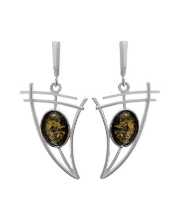 Green Amber Earrings In Steeling Silver The Sail, image 