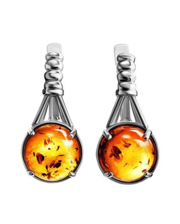 Stylish Cognac Amber Earrings In Sterling Silver The Shanghai, image 