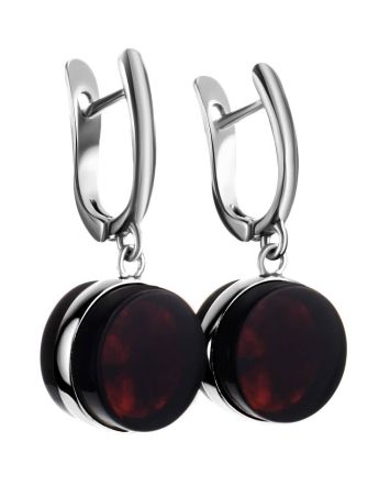 Stylish Silver Earrings With Cherry Amber The Furor, image 