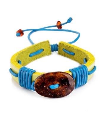 Yellow Leather Tie Bracelet With Cognac Amber The Copacabana, image 