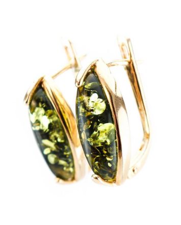Elegant Golden Earrings With Green Amber The Stradivari, image 