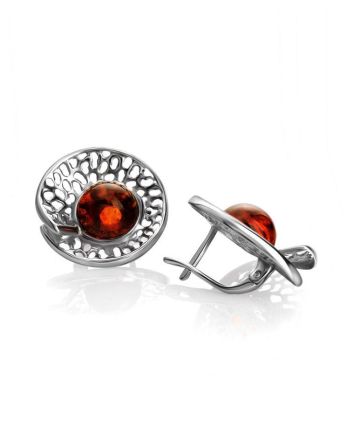 Round Amber Earrings In Sterling Silver The Venus, image 