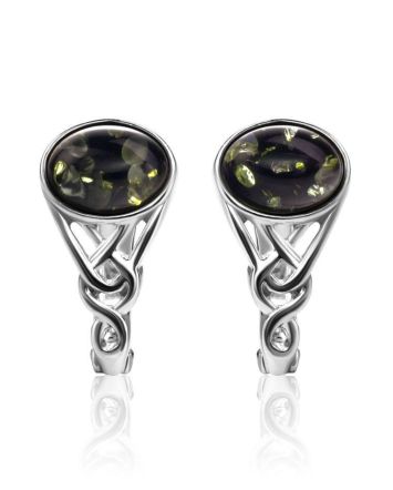 Refined Silver Earrings With Green Amber The Freya, image 