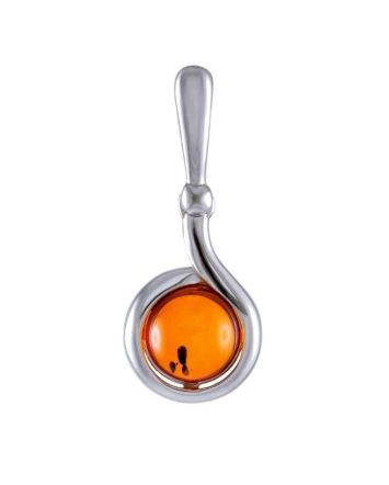 Classy Round Silver Pendant With Cognac Amber The Berry, image 