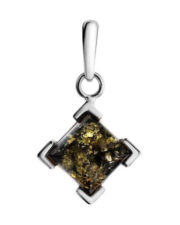 Square Silver Pendant With Green Amber The Artemis, image 