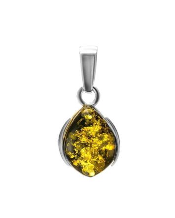 Charming Silver Pendant With Green Amber The Cat's Eye, image 