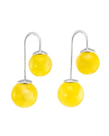 Bright Honey Amber Threader Earrings In Sterling Silver The Paris, image 