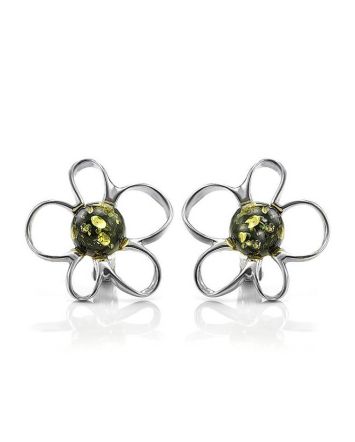 Lovely Green Amber Earrings In Sterling Silver The Daisy, image 