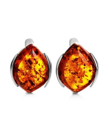 Latch Back Amber Earrings In Sterling Silver The Cat's Eye, image 