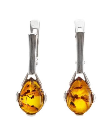 Drop Silver Earrings With Cognac Amber The Twinkle, image 