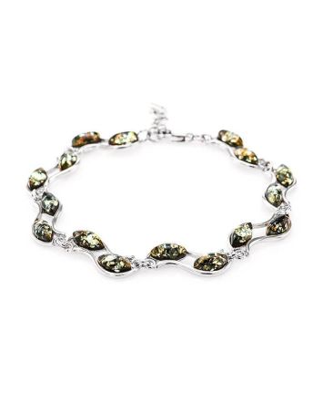 Sterling Silver Link Bracelet With Green Amber, image 