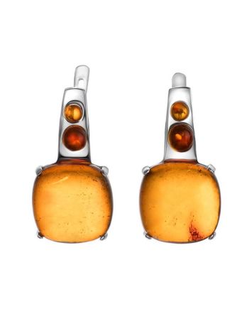 Luminous Cognac Amber Earrings In Sterling Silver The Prussia, image 