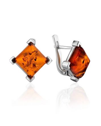 Square amber Earrings In Sterling Silver The Athena, image 