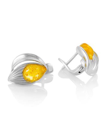 Lemon Amber Earrings In Sterling Silver The Bee, image 