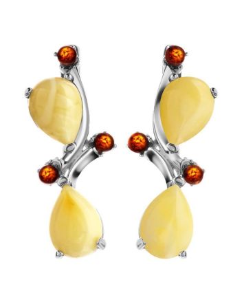 Lovely Silver Earrings With Honey Amber The Symphony, image 