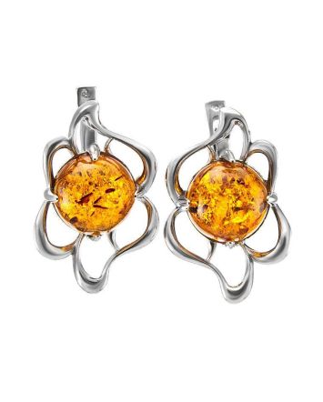Lovely Floral Earrings In Sterling Silver With Cognac Amber The Daisy, image 