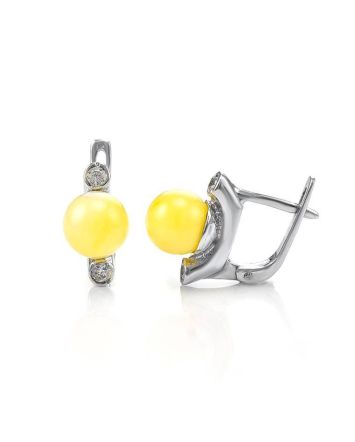 Honey Amber Earrings In Sterling Silver With Crystals The Themis, image 