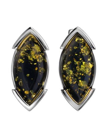 Green Amber Earrings In Sterling Silver The Petal, image 