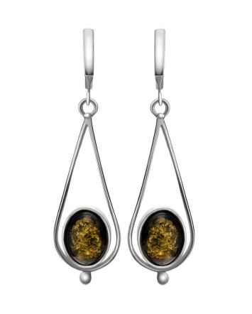 Sterling Silver Drop Earrings With Green Amber The Sultan, image 