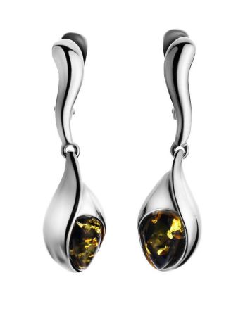 Green Amber Drop Earrings In Sterling Silver The Peony, image 