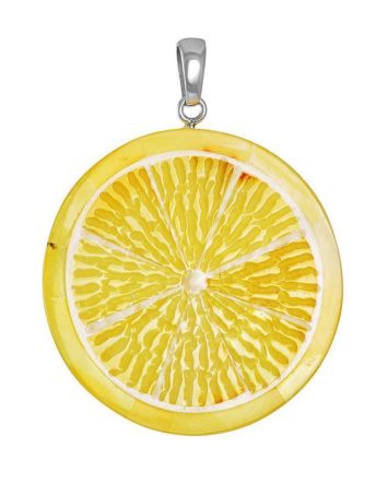Round Amber Pendant In Sterling Silver The Orange, image 