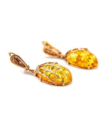 Golden Earrings With Cognac Amber The Spider Web, image 