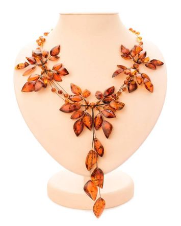 Cognac Amber Floral Necklace The Primula, image 