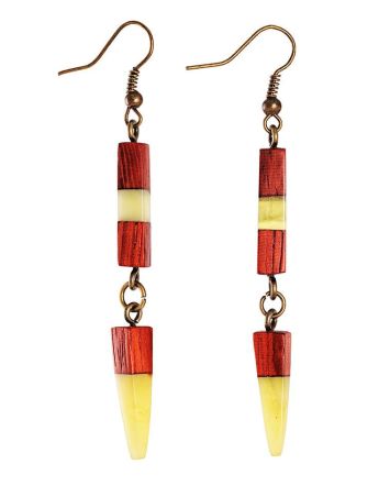 Handmade Padauk Wood Dangle Earrings With Honey Amber And Brass The Indonesia, image 