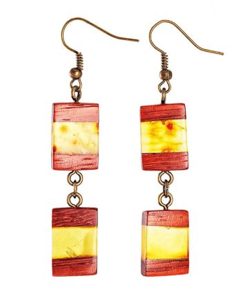 Handcrafted Padauk Wood Dangles With Lemon Amber And Brass The Indonesia, image 