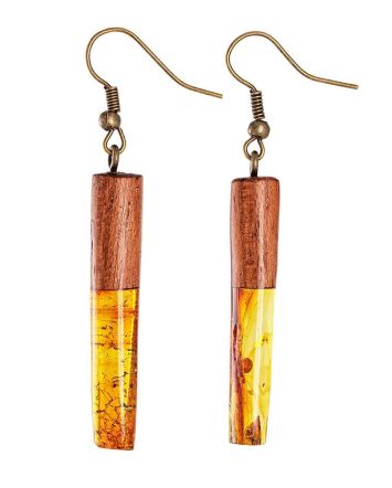 Handmade Nut Wood Bar Dangles With Lemon Amber The Indonesia, image 