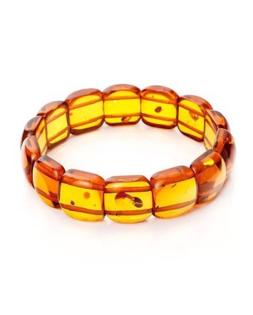 Cognac Amber Flat Beaded Stretch Bracelet, image 