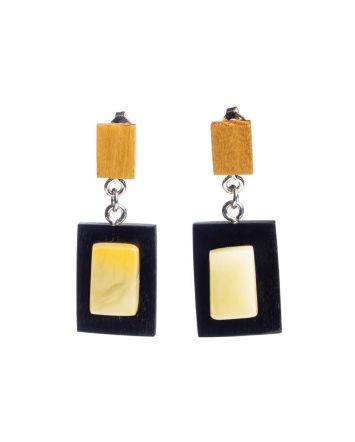 Handmade Wooden Earrings With Honey Amber The Indonesia, image 