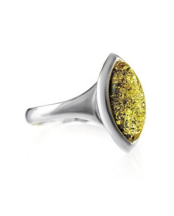 Lovely Silver Ring With Leaf Cut Amber The Amaranth, Ring Size: 9 / 19, image 