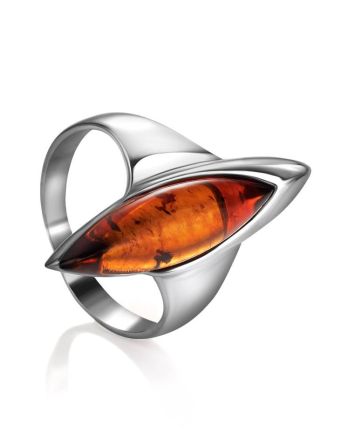 Cognac Amber Ring In Sterling Silver The Gaudi, Ring Size: 6 / 16.5, image 