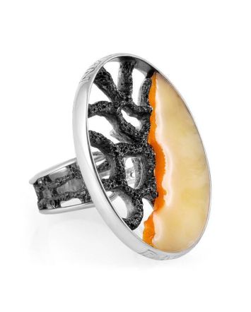 Adjustable Honey Amber Ring In Sterling Silver The Lava, Ring Size: Adjustable, image 